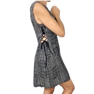 SOLD KOAJ black white print lace up cut out mini dress M